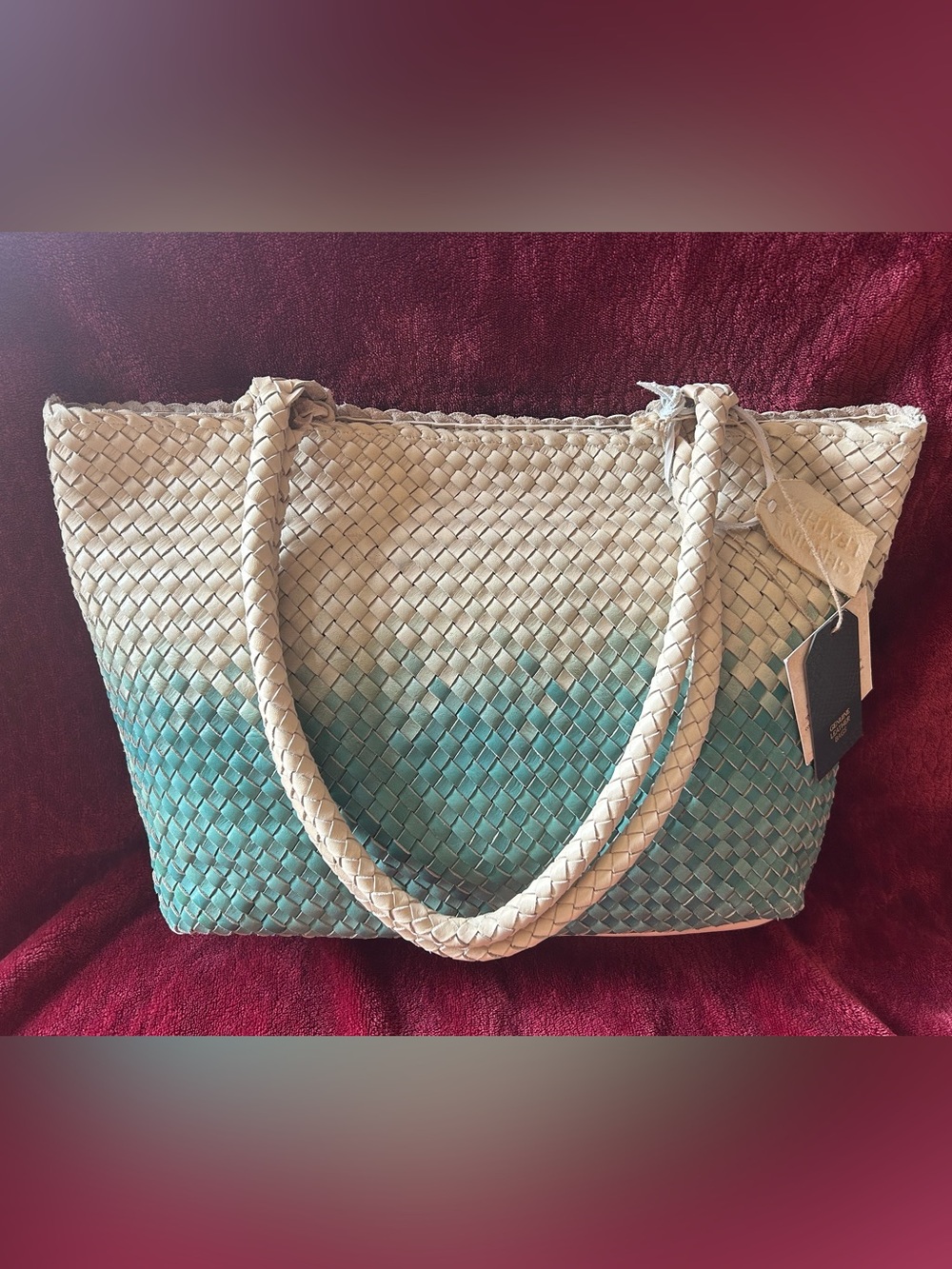 Woven Genuine Leather Ombre Tote Intrecciato Shoulder Bag Made In India
